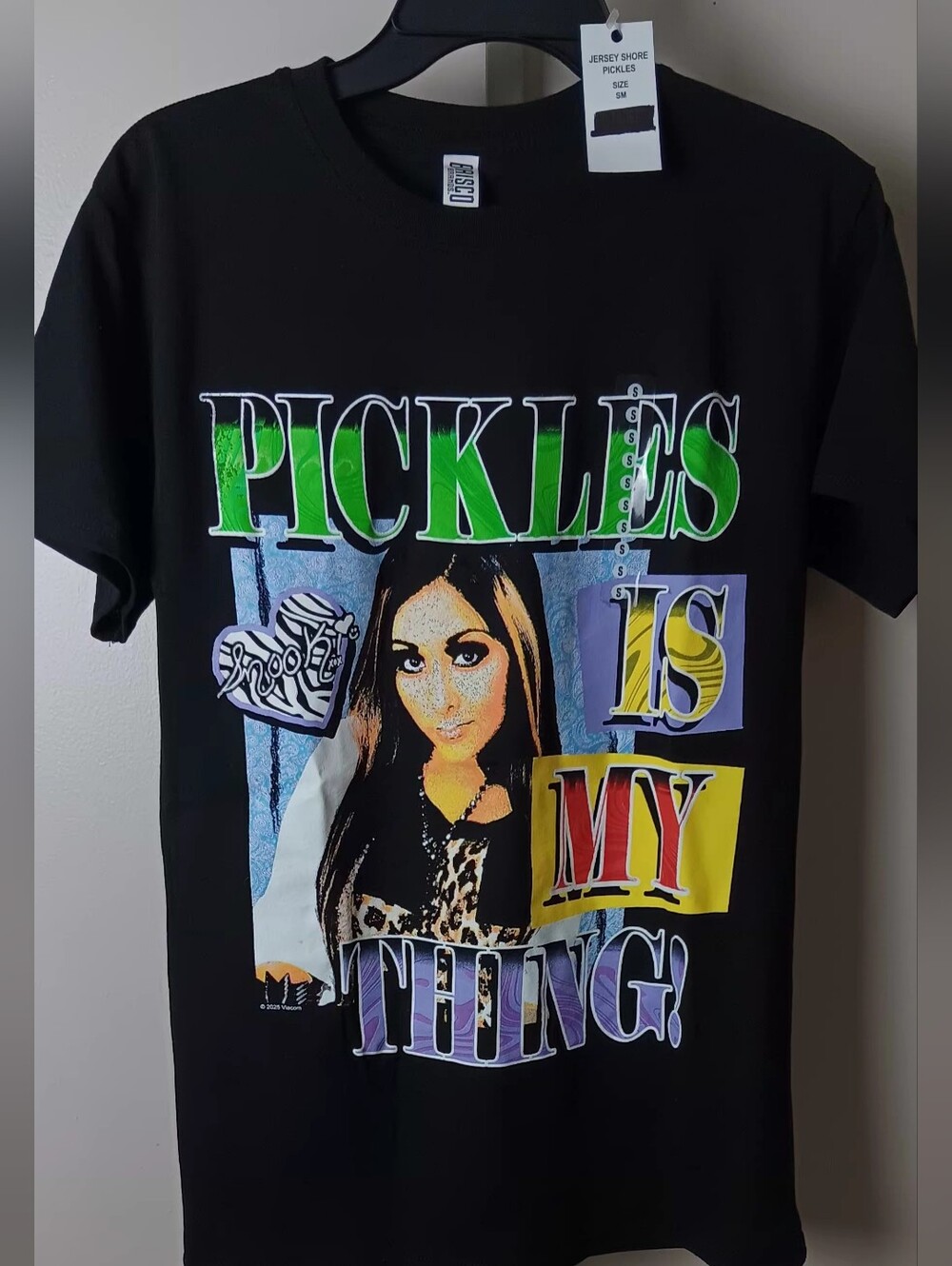 Black Graphic Tee with Green, Yellow, Red and Purple Accents FREE GIFT INCLUDED